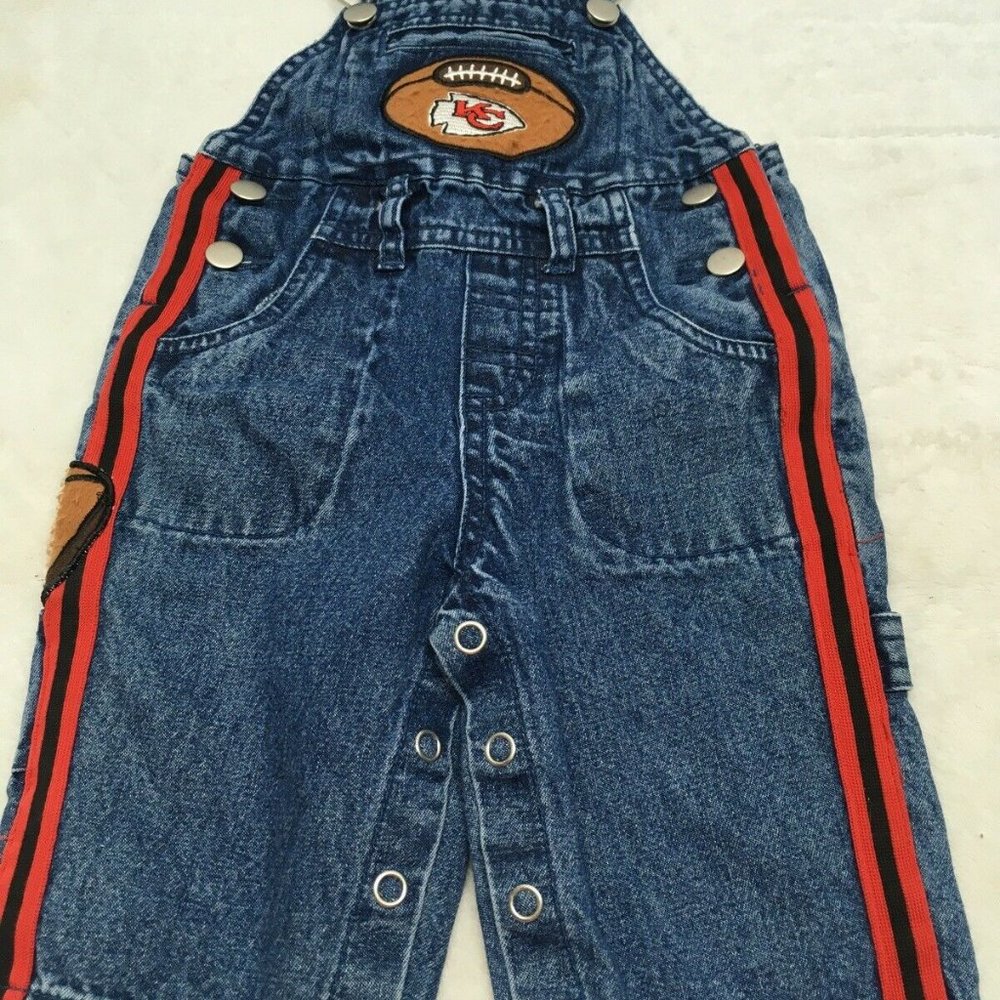 NFL Boys Kansas City KC Chiefs Denim Overalls  3/6